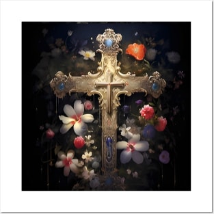 Blue Jeweled Cross Posters and Art